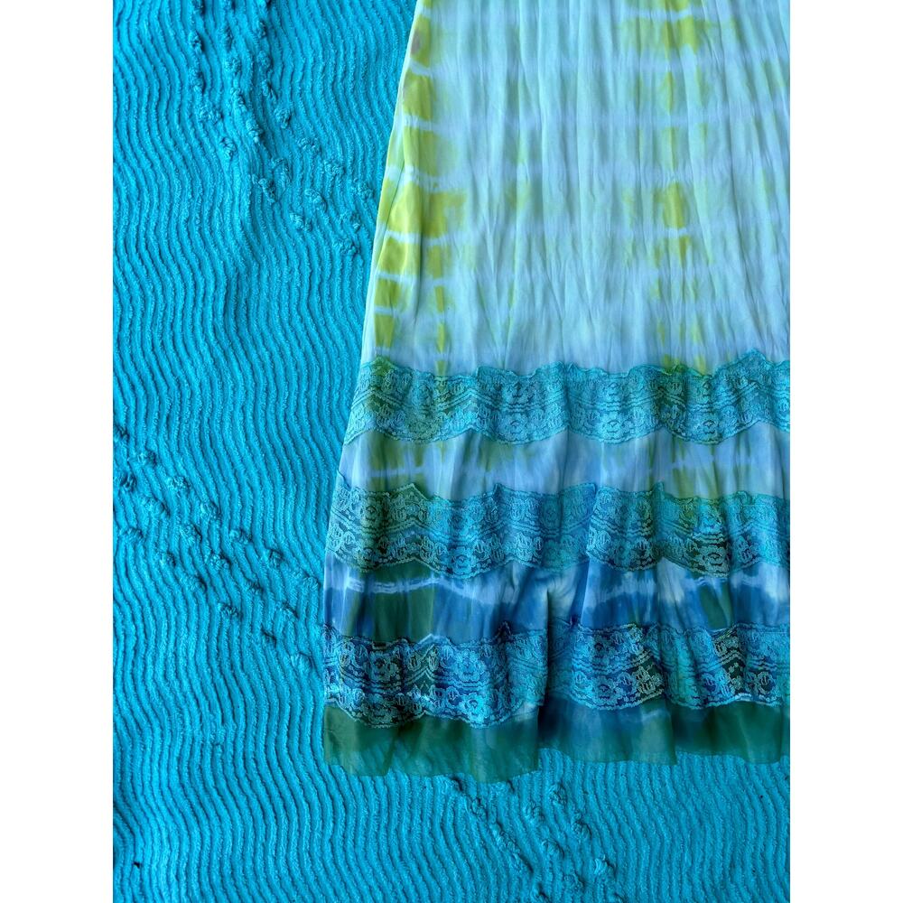 Vintage Reworked Shibori Tie Dye Slip Dress Lime Turquoise 90s Grunge Midi - Picture 2 of 9